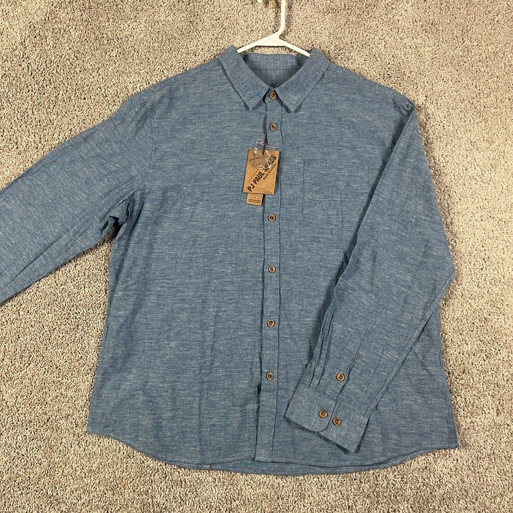 Paul Jones Button Up‎ Shirt Mens 2XL Blue Linen Blend Beach Casual Preppy NEW
